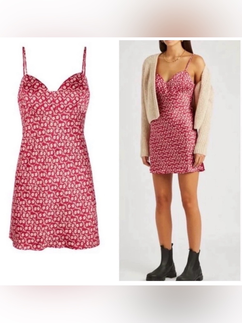 Free People Intimately Red Floral Bustier Mini Y2K Slip Dress Medium